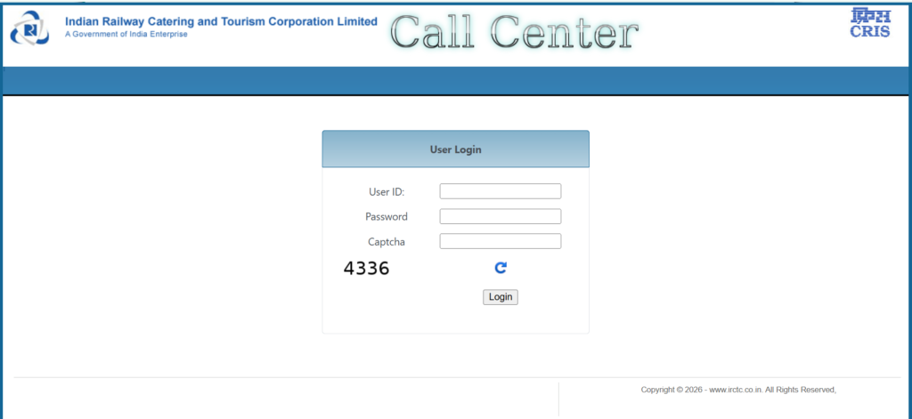 IRCTC login page for Tatkal ticket booking