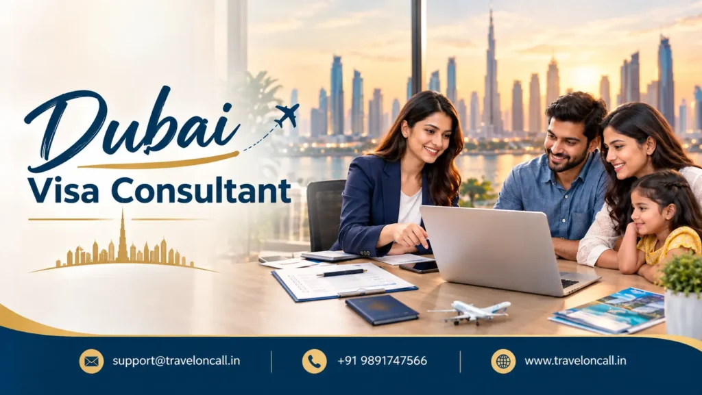 Dubai visa consultant helping a family with travel documents in Gurgaon