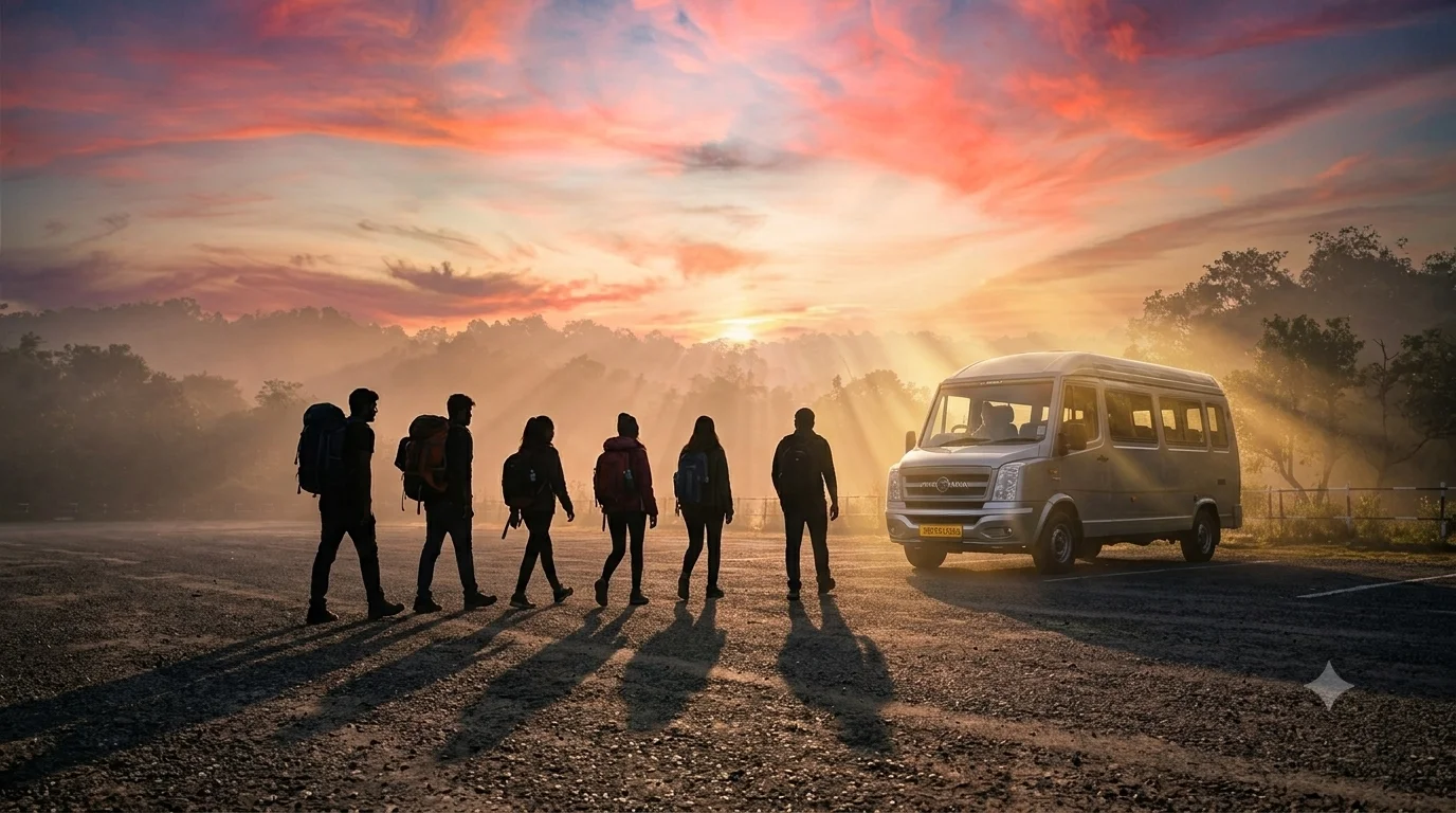 Group boarding Urbania traveller for Jim Corbett trip from Gurgaon pickup point